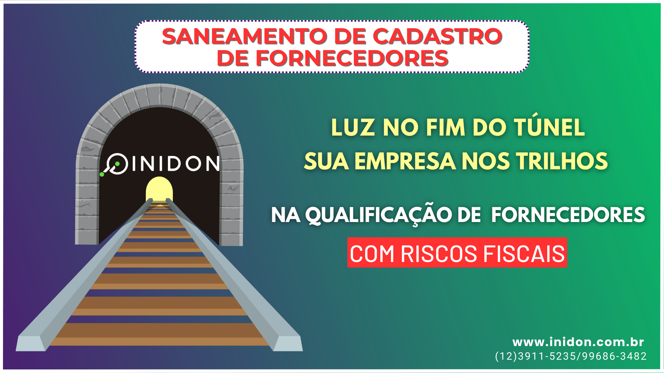 Trilho com túnel escuro e uma luz ao fundo que é a ferramenta de análise de cadastro de fornecedores e clientes com riscos fiscais.